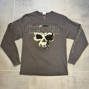 Harley Davidson Biker Skull Front Crawfish Back Long Sleeve Gray T-Shirt Large